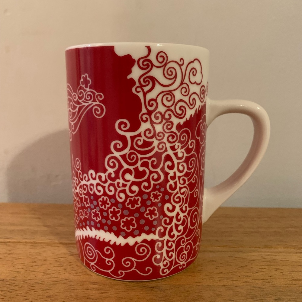 Starbucks Coffee 2005 Red White waves Grey Spots 12 oz Coffee Ceramic Cu…